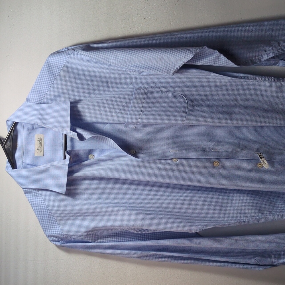 Trumaker Blue White Gingham Dress Shirt, Size S